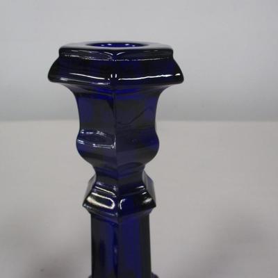 Pair Of Cobalt Blue Glass Candle Holders