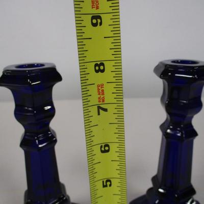 Pair Of Cobalt Blue Glass Candle Holders