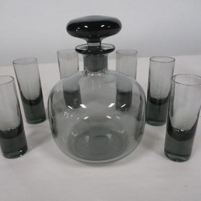 Grey Smoke Glass Decanter with Glasses