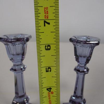 Pair of Blue Glass Candle Holders