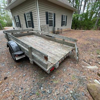 S1594 Worthington Flatbed Open Trailer w/Spare Tire & Complete Roadside Emergency Toolbox