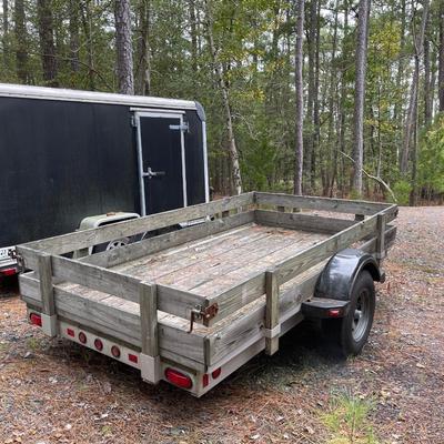 S1594 Worthington Flatbed Open Trailer w/Spare Tire & Complete Roadside Emergency Toolbox