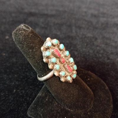 CORAL AND TURQUOISE SET IN STERLING RING