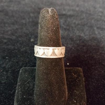 STERLING SILVER BAND WITH RAISED HEARTS