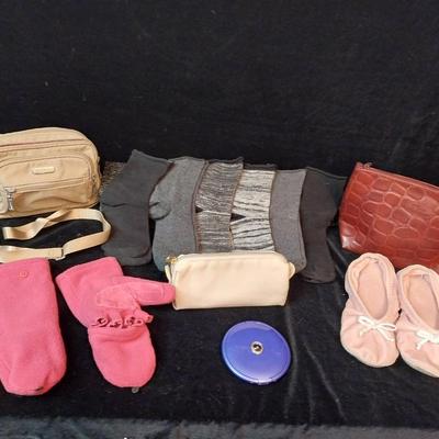 BAGGALLINI PURSE, LADIES SOCKS, GLOVES, SLIPPERS AND MAKE UP BAG