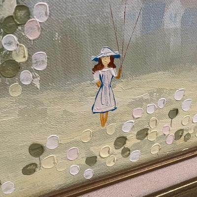 Whimsical Oil Painting Signed â€˜Scottâ€™ Girl With Balloons (B1-RG)