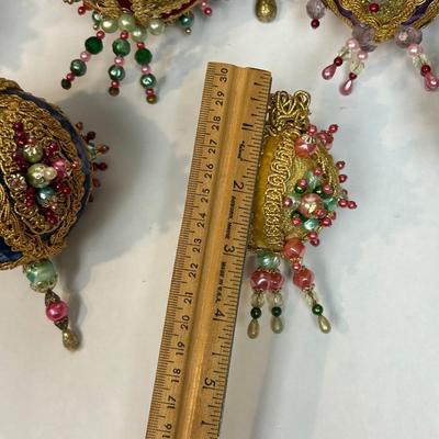 Vintage Lot of Ornate Pin Sequined Fabric Decorated Christmas Holiday Ornaments