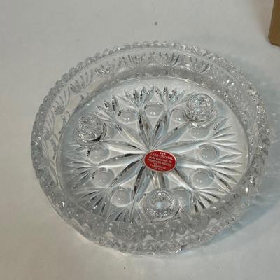Vintage Fostoria for Princess House Lead Crystal Three Taper Candle Holder Dish with Original Box
