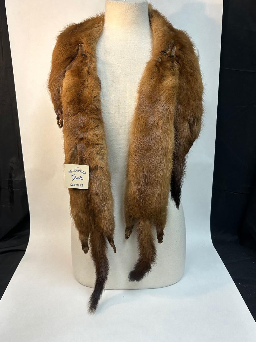 Vintage Full Pelt Brown Muskrat Mink Stole Scarf Wrap with Tag ...