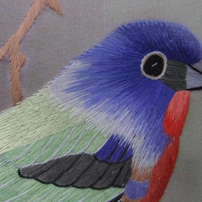 Susho King Bunting Silk Art Handmade Suzhou Silk Embroidery Bird Art