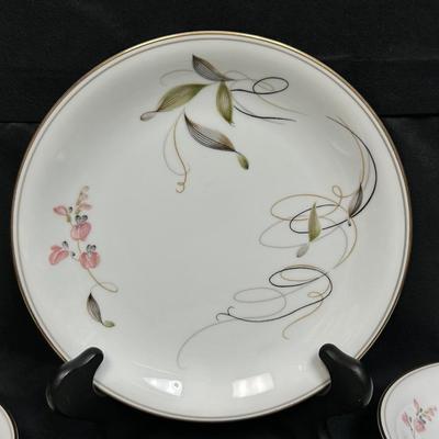 Vintage RC Royal China Noritake Japan Service for 12 China Set with Serving Pieces Pink Flower Black Swirl
