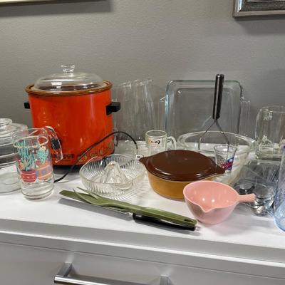 Vintage crock pot and kitchen items
