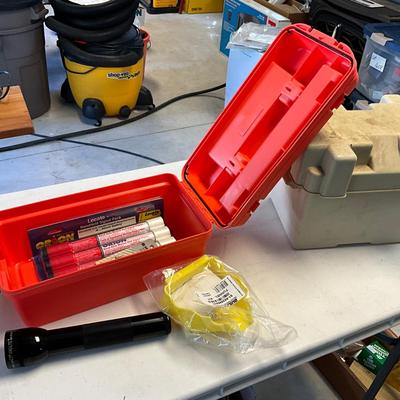S1664 Red Plano Waterproof Box with New Flares, Mag-lite and Battery Box