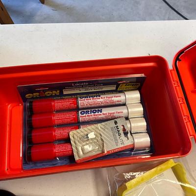 S1664 Red Plano Waterproof Box with New Flares, Mag-lite and Battery Box