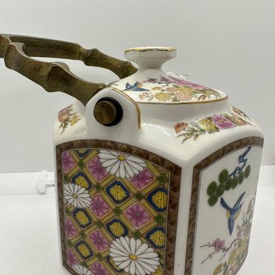 HOMCO Vintage Hand Painted Japanese Porcelain Teapot w/ Brass Handle