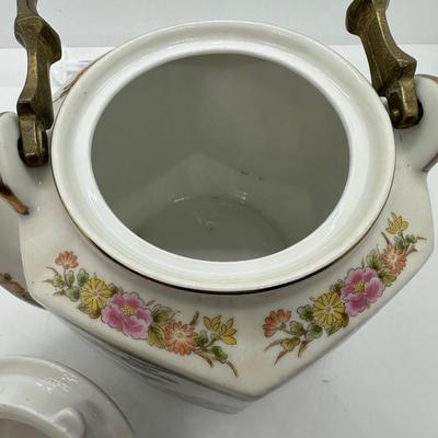 HOMCO Vintage Hand Painted Japanese Porcelain Teapot w/ Brass Handle
