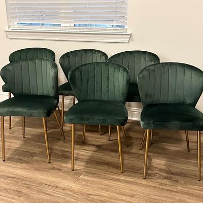 Six (6) Daulton Green Upholstered Velvet Chairs ~ Like New