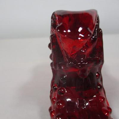 Vintage Fenton Art Glass Red Hobnail Cat Head Slipper Shoe