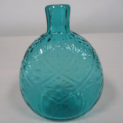 Marked Aqua Teal Blown Glass Flask Bottle