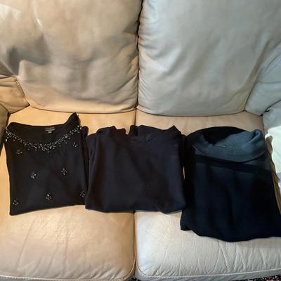 MR1707 Lot of Three Black Wool Blend Sweaters, Talbots ,Salaam
