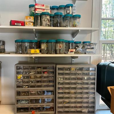S1717 Two Drawer Organizers with Box of Empty Plastic Jars