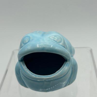Small Ceramic Open Mouth Frog Trinket Dish Jewelry Holder Ashtray Robins Egg Turquoise Blue