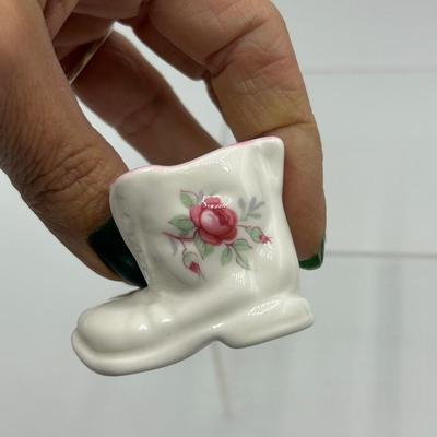 Vintage Pair of Boots Booties Crown Staffordshire Bone China Sweetheart Rose Figurine Shoes