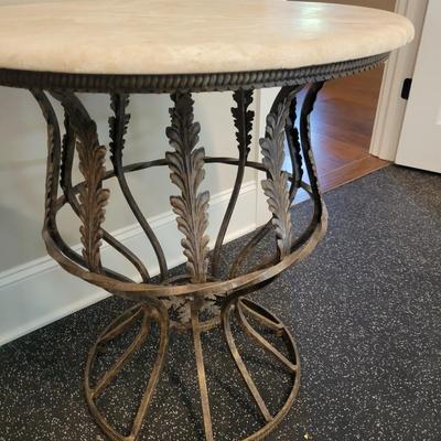 Round Lamp Table with a Metal Body and a Travertine Top (B2-DW)