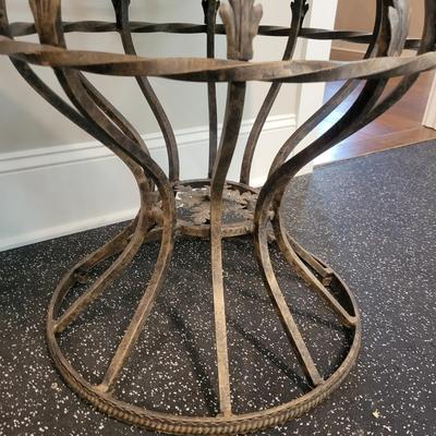 Round Lamp Table with a Metal Body and a Travertine Top (B2-DW)