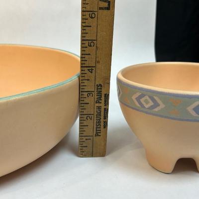 Treasure Craft Pottery Vintage Southwestern Style Pattern Chip and Dip Bowl Set