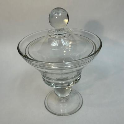 Vintage Pressed Clear Glass Pedestal Footed Lidded Candy Dish Compote
