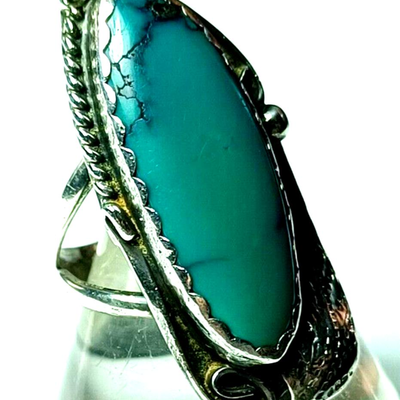 Vintage Native American Sterling Silver & Turquoise Feather Ring by Tom Taylor