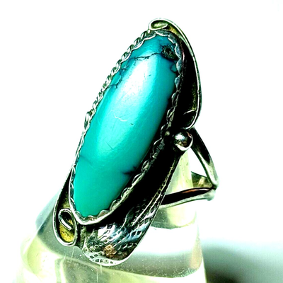 Vintage Native American Sterling Silver & Turquoise Feather Ring by Tom Taylor
