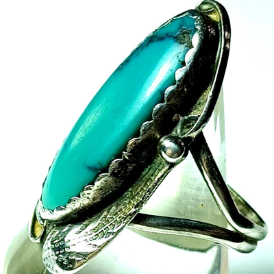 Vintage Native American Sterling Silver & Turquoise Feather Ring by Tom Taylor