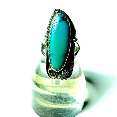 Vintage Native American Sterling Silver & Turquoise Feather Ring by Tom Taylor