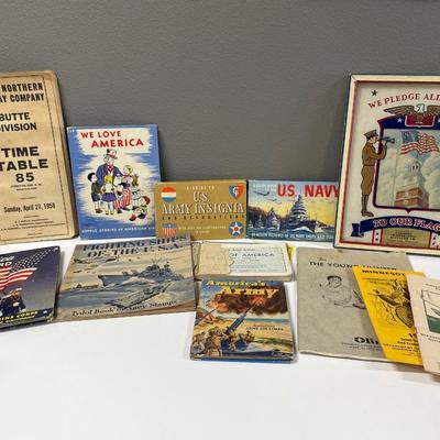 Vintage USA books and plaque