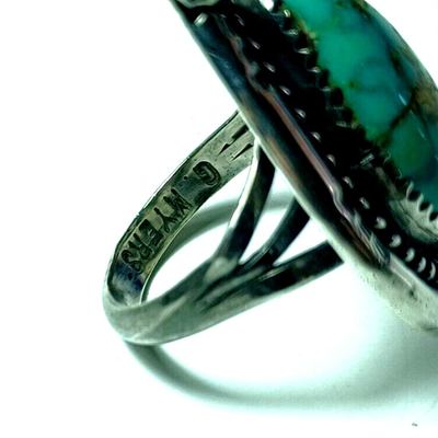 Vintage Native American Sterling Silver & Turquoise Teardrop Shaped Ring G Myers