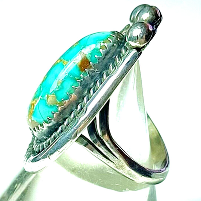 Vintage Native American Sterling Silver & Turquoise Teardrop Shaped Ring G Myers