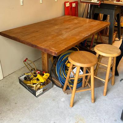 S1745 Butcher Block Trestle Tables With Stools