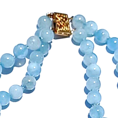 Antique Graduating Double Strand Aquamarine Crystal & 14K Gold Bead Necklace