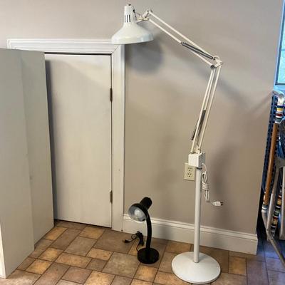 US1751 Vintage LUXO White Metal Floor Lamp with small black lamp