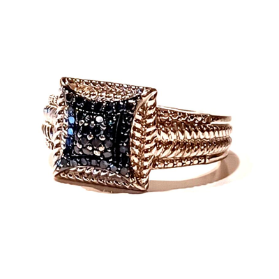 Gorgeous Pave Blue Diamond Cluster & Sterling Silver Unisex Ring