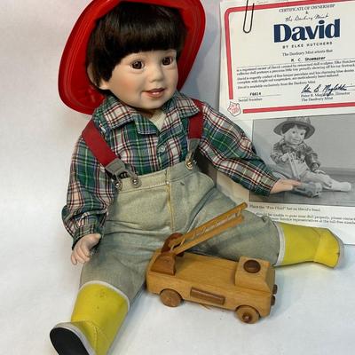 The Danbury Mint Little Boy with Firetruck Porcelain Doll David
