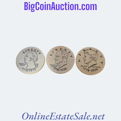 1776-1976 WOODEN QUARTER DOLLAR AND 2 HALF DOLLARS