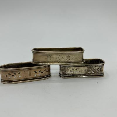 Set of Three Sterling Silver Napkin Rings Monogrammed Engraved