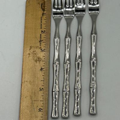 Set of 4 Stainless Steel Bamboo Shaped Handle Cocktail Forks