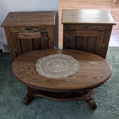 White Clad Side Tables and Oval Coffee Table 