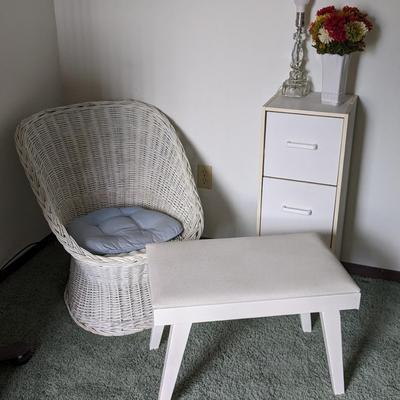 White Wicker Chair and Other Furniture