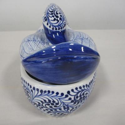 Ornate Vintage Blue Swan Ceramic Box