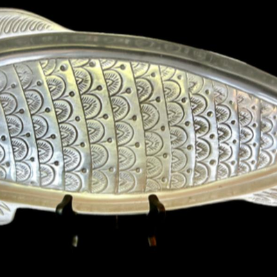 Large Fish Serving Platter, Silver Alloy